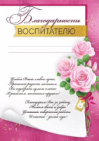 Благодарность воспитателю А4, 150грм