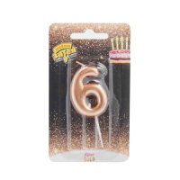 Свеча-цифра Розовое золото "6", 4,5см.