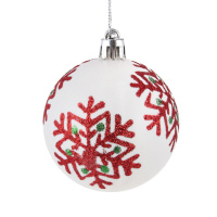 Набор елочных шаров 6 см, 6 шт., белый с красным, пластик