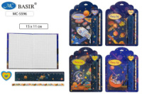 Записная книжка с замочком "Космос" 15*11см,с линейкой, ч/гр карандашом, ластиком