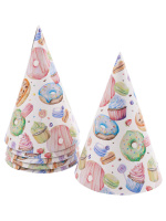 Набор для праздника  "Пончики"  тарелка 6шт, стаканы 6 шт, колпаки 6 шт