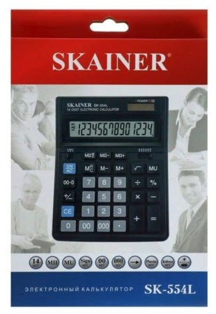 Калькулятор 14 разр. Skainer настольный проф. двойное питание, черный