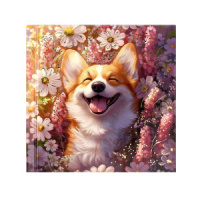 Блокнот 105*105мм 7БЦ  48л "Корги с ромашками" кл., глянц.лам., тисн.фольгой