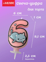 Свеча-цифра "6" Котик  9см