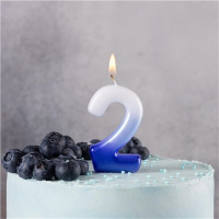 Свеча-цифра "2" Омбре голуб/синий, 6см.