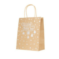 Пакет подар. бум. новогодн. 26*33*13см С новым годом, пл. 150 г/м, крафт