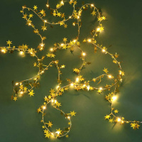 Гирлянда на батарейках  5м 50LED "Золотые звезды"  медь, нить росы, шампань, 3*АА