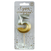 Свеча-цифра "5" Золото-серебро, 4см