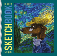 Скетчбук 290*290мм  32л., гребень, 160гр/м2 "Такса-Ван Гог" пошагов.эскизы