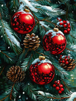 Мозаика алмазная по номерам на холсте 30*40см "Новогодние шары" на подрамнике, частичная выкладка