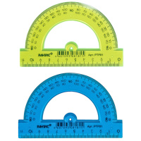 Транспортир 180гр. 12 см пласт. прозр.цветной