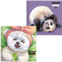 Скетчбук-перевертыш 195*195мм  80л., гребень, 100гр/м2, "Панда и Щенок", тв.переплет