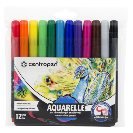 Набор маркеров акварельных Centropen ""Aquarelle" 12цв, кистевые