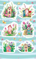 Наклейки детские 15*9см  "Весенние домики 2"
