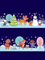 Витражная наклейка-бордюр 47*16см "Новогодние зверушки"