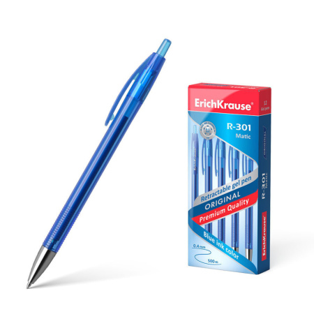 Ручка гелевая EK R-301 ORIGINAL Gel Matic 0,4мм, синяя, автомат.  пласт.корп.