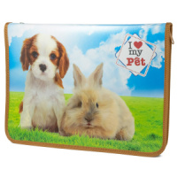 Папка для труда А4 1 отд. молн. вокруг  Щенок и кролик, пластик