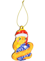 Подвесное украшение 11см Символ года "Змея на ёлочном шаре" дерево