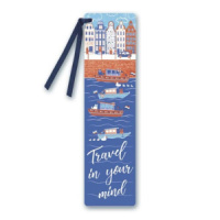 Закладка картонная с ленточкой "Город у реки" 17*4,5см, тиснение фольгой