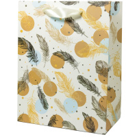 Пакет подар. бумажн. 18*10*23 см, 210 гр/м Перья пакет, 4 дизайна