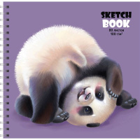 Скетчбук-перевертыш 195*195мм  80л., гребень, 100гр/м2, "Панда и Щенок", тв.переплет
