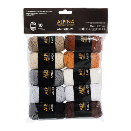 Пряжа хлопок 100% ALPINA "AMIGURUMI" 10цв*25гр 62м set 1