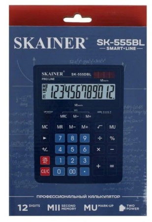 Калькулятор 12 разр. Skainer  настольный двойное питание синий (аналог Casio GR-12 )