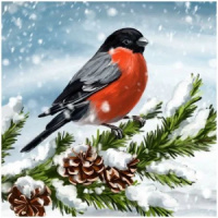 Живопись по номерам с акрилом 22*30см "Снегири на ветке"