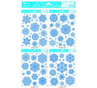 Витражная наклейка 30*42см "Снежинки" синие, глиттер, ассорти дизайнов