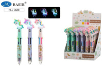 Ручка шар. многоцв. 6-ти цветная, "Единорог" с фонариком