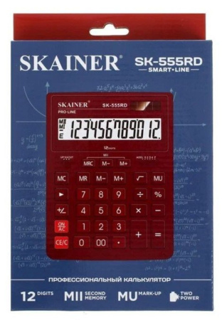 Калькулятор 12 разр. Skainer  настольный двойное питание красный (аналог Casio GR-12 )
