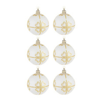 Набор елочных шаров 6 см, 6 шт., белый с золотом, пластик