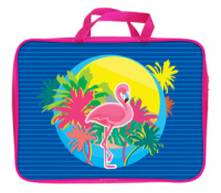 Папка А4 (360*270*80) с ручками, молния, ткань "Фламинго на пляже"