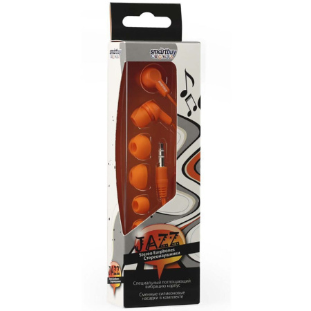Наушники внутриканальные Smartbuy JAZZ, оранжевые, 3 пары силикон. вставок