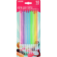 Свечи для торта Rainbow, 10шт, с держателями, в цветах радуги