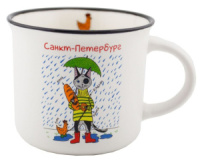 Кружка сувенирная 180 мл  "СПб. Кот под зонтом" фарфор, белый