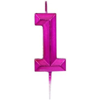 Свеча-цифра "1" Диамант Маджента, 4,5см.