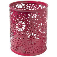 Стакан наст.  9*9см, метал., круглый,  цветочный узор, красный