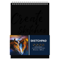 Скетчпад А5+  40л., гребень., 120гр/м2 "Лошади" тв.обл.