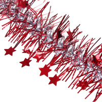 Мишура d=6см, 2м, ПВХ, двухцветная с декором Зевезды, ассорти