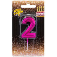 Свеча-цифра "2" Диамант Маджента, 4,5см.
