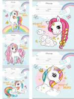 Тетрадь А5 12л косая лин. с доп.горизонт.лин. Проф-Пресс "Милые единороги-1" 5диз.в сп.,белизна 100%