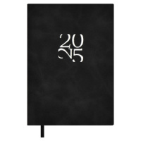 Ежедневник дат. 2025г, А6 120л., кож.зам., мягк.пер. "Бейбискин черный" тисн.фольгой, ляссе
