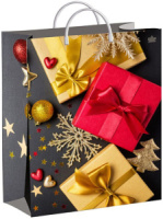 Пакет 40*30см (140мк) с пластиковой ручкой "Подарки на сером" мягкий пластик