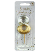 Свеча-цифра "8" Золото-серебро, 4см