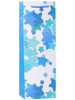 Пакет подар. бумажн. 12*36*8 см,(под бутылку) 157 гр/м "Голубые звезды"