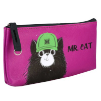 Пенал-косметичка (200*75*20) молния, кожзам "Кот в кепке"