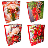 Пакет подар. бум. новогодн. 26*32*10 см 210 гр/м2 "Банты" микс дизайнов