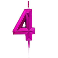 Свеча-цифра "4" Диамант Маджента, 4,5см.