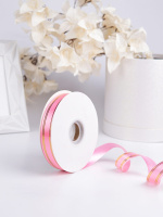 Лента упаковочная 20мм*91м, золотые полосы, коралловая